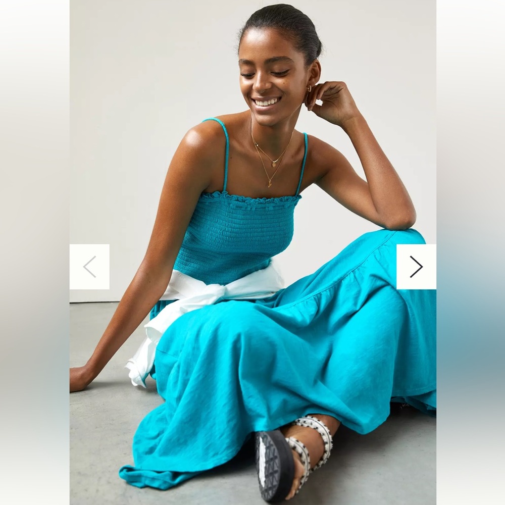 New Anthropologie Smocked Flounced Teal Blue Green Tiered Marisol Maxi Dress S - Picture 2 of 8